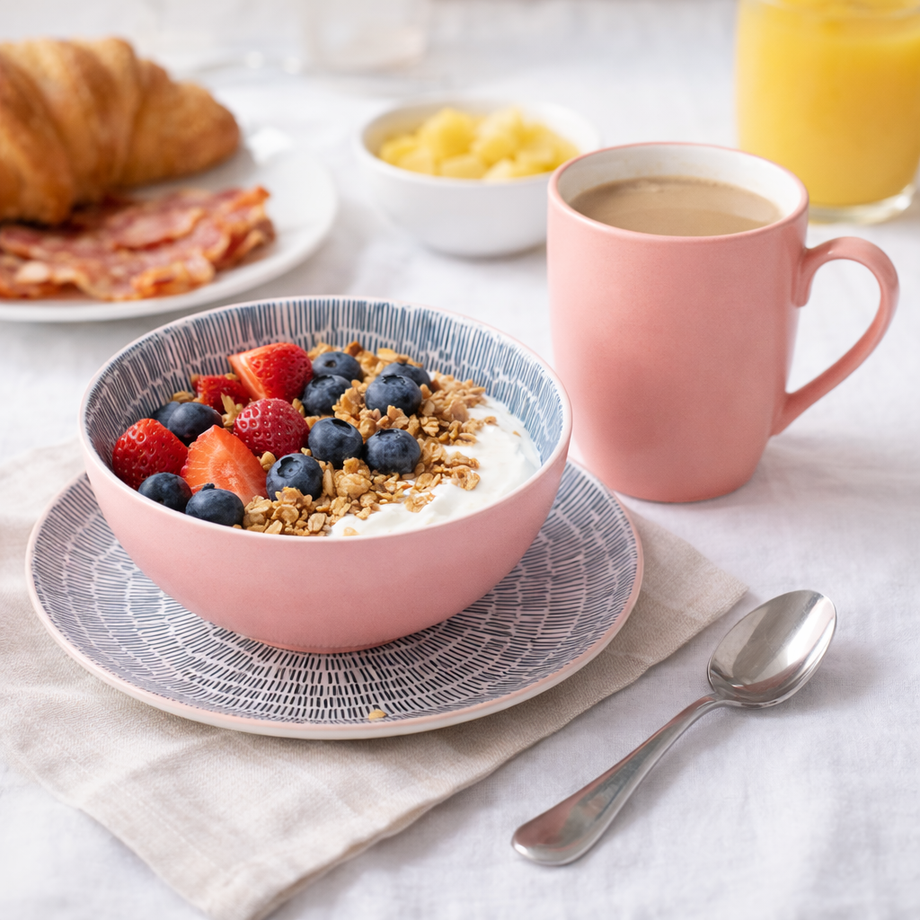 Conjunto de Pequeno-Almoço 6 Peças com Padrão Radial - Rosa (2 Pessoas) REF-720060P