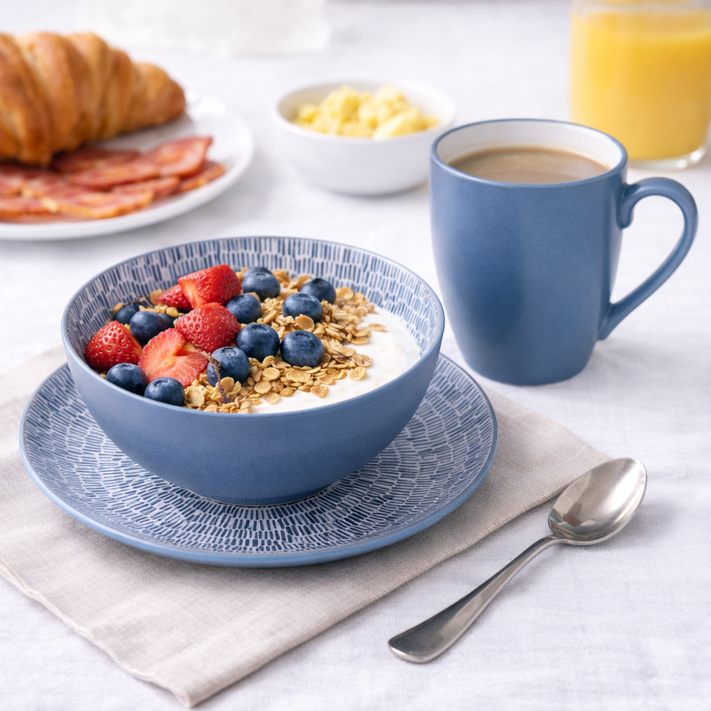 Conjunto de Pequeno-Almoço 6 Peças com Padrão Radial - Azul Acinzentado (2 Pessoas) REF-720060G