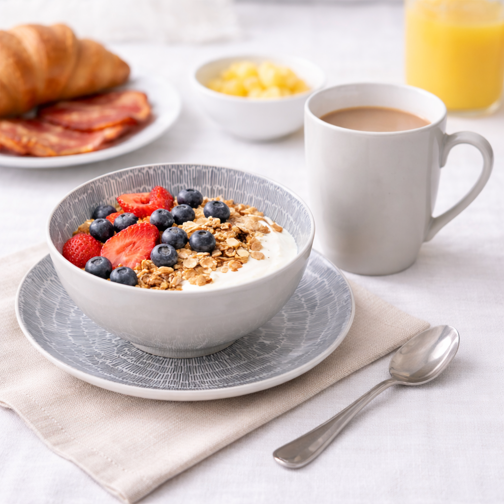 Conjunto de Pequeno-Almoço 6 Peças com Padrão Radial - Branco (2 Pessoas) REF-720060LB