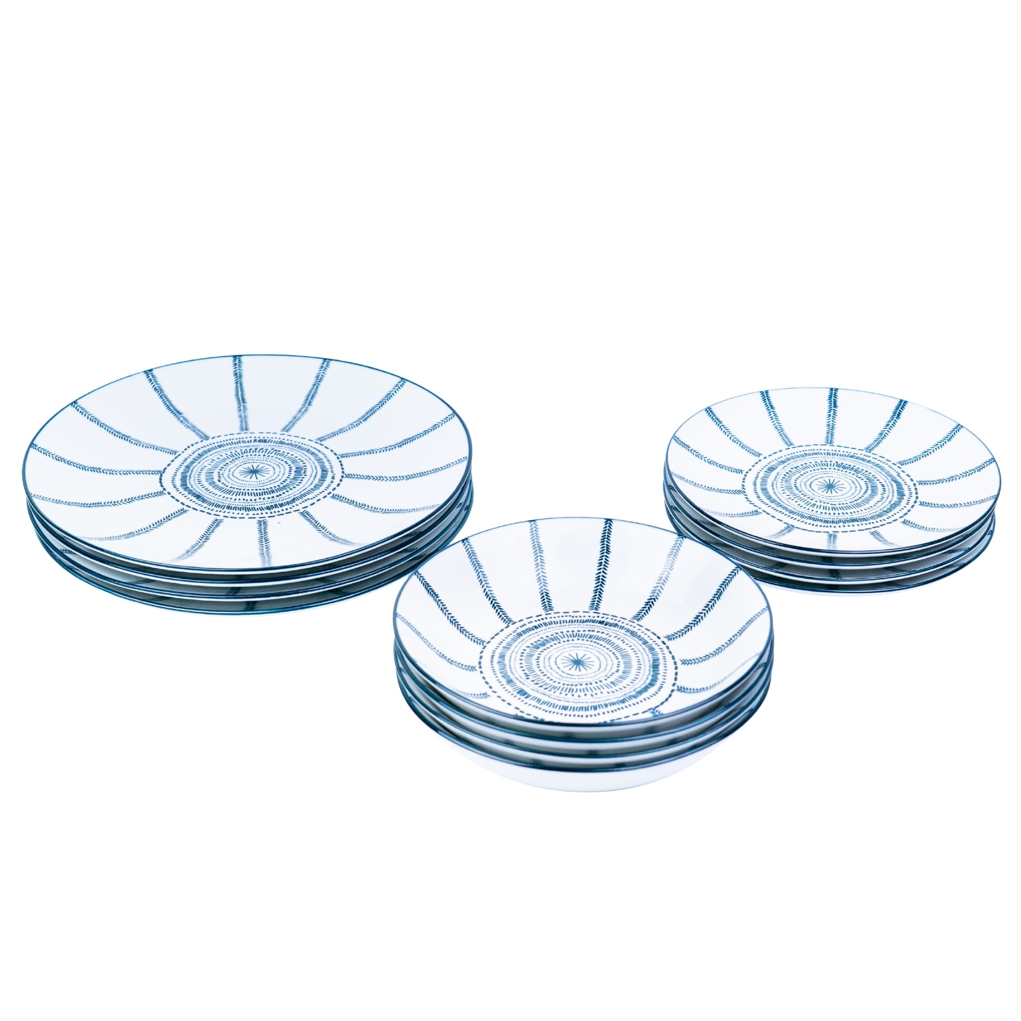 Conjunto de Louça 12 Peças com Padrão Radial - Azul (4 Pessoas) REF-807001