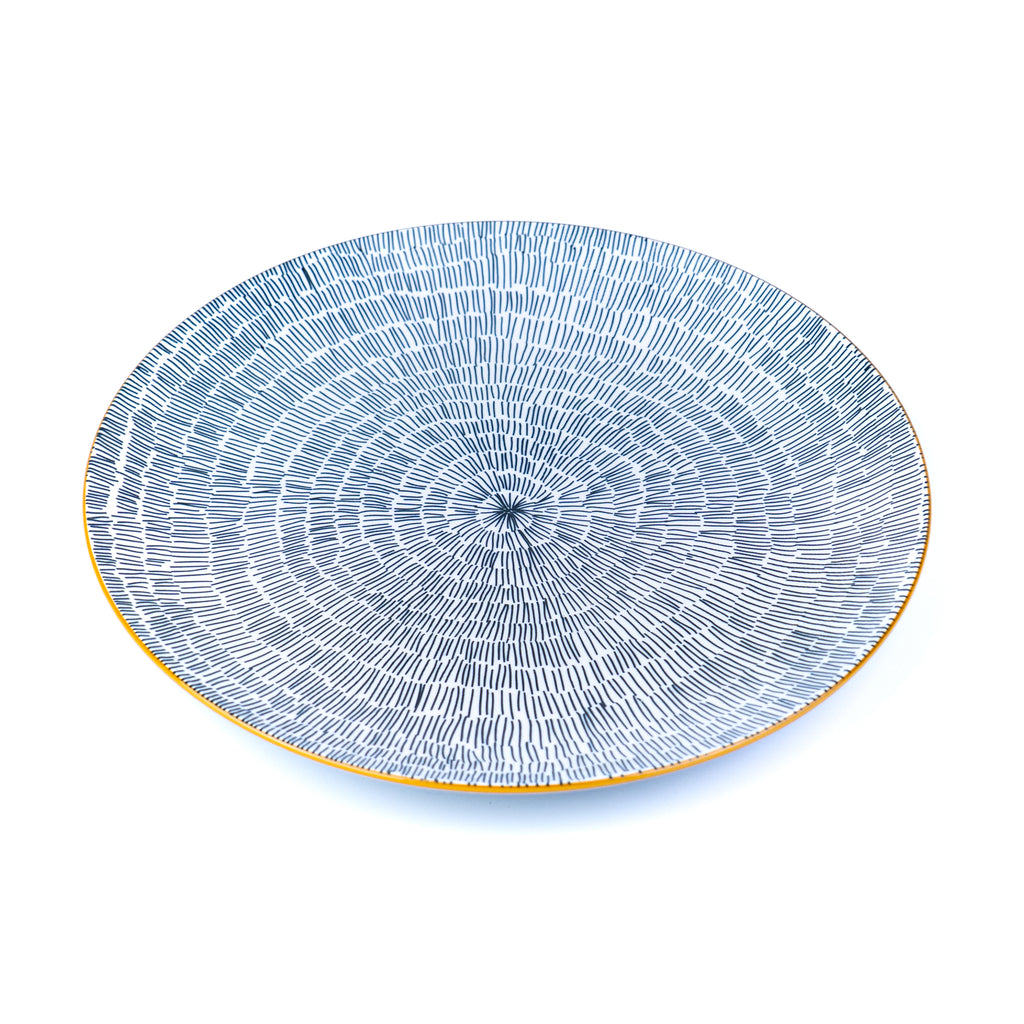 Conjunto de Louça 12 Peças com Padrão Radial e Borda Dourada - Azul Acinzentado (4 Pessoas) REF-807002