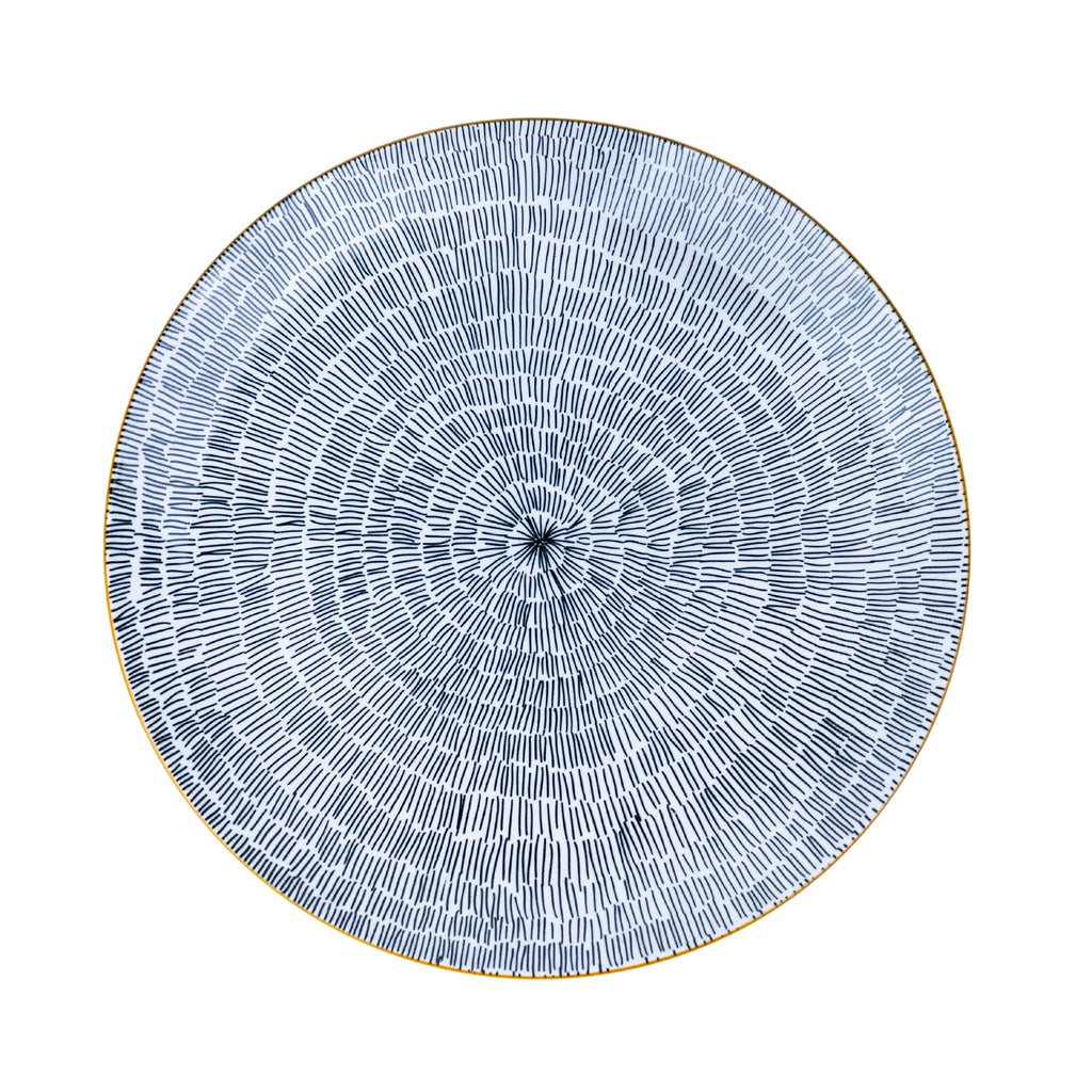 Conjunto de Louça 12 Peças com Padrão Radial e Borda Dourada - Azul Acinzentado (4 Pessoas) REF-807002