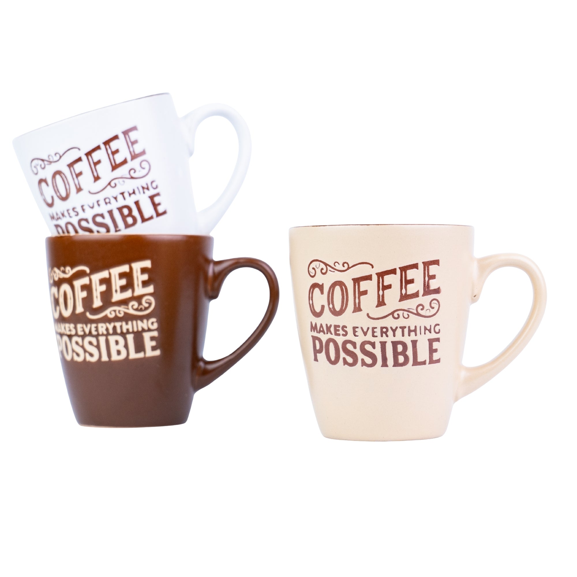 Caneca Pequena de Cerâmica 220cc "Coffee Makes Everything Possible" - 3 Cores REF-207005