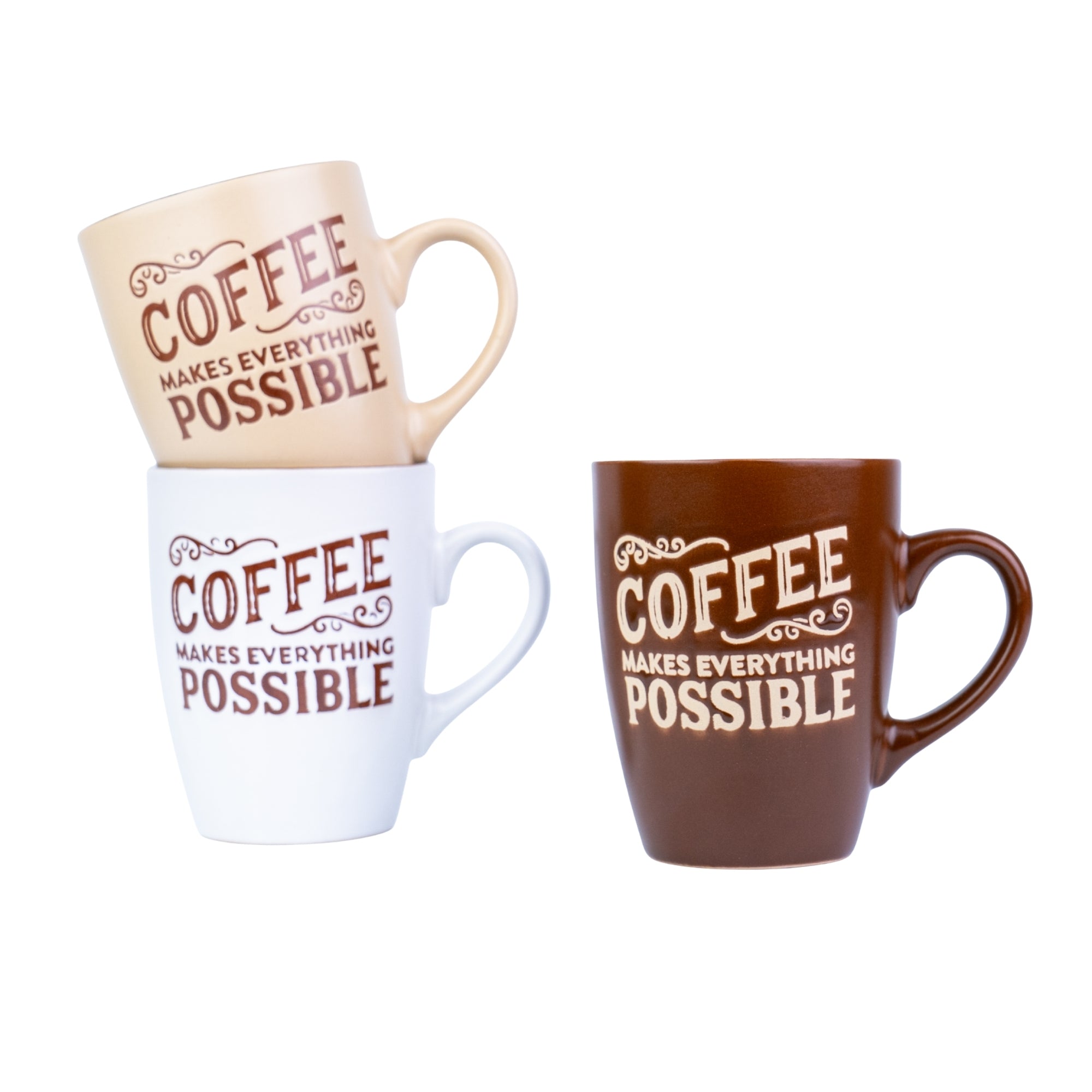 Caneca de Cerâmica 330cc "Coffee Makes Everything Possible" - 3 Cores Disponíveis REF-207004