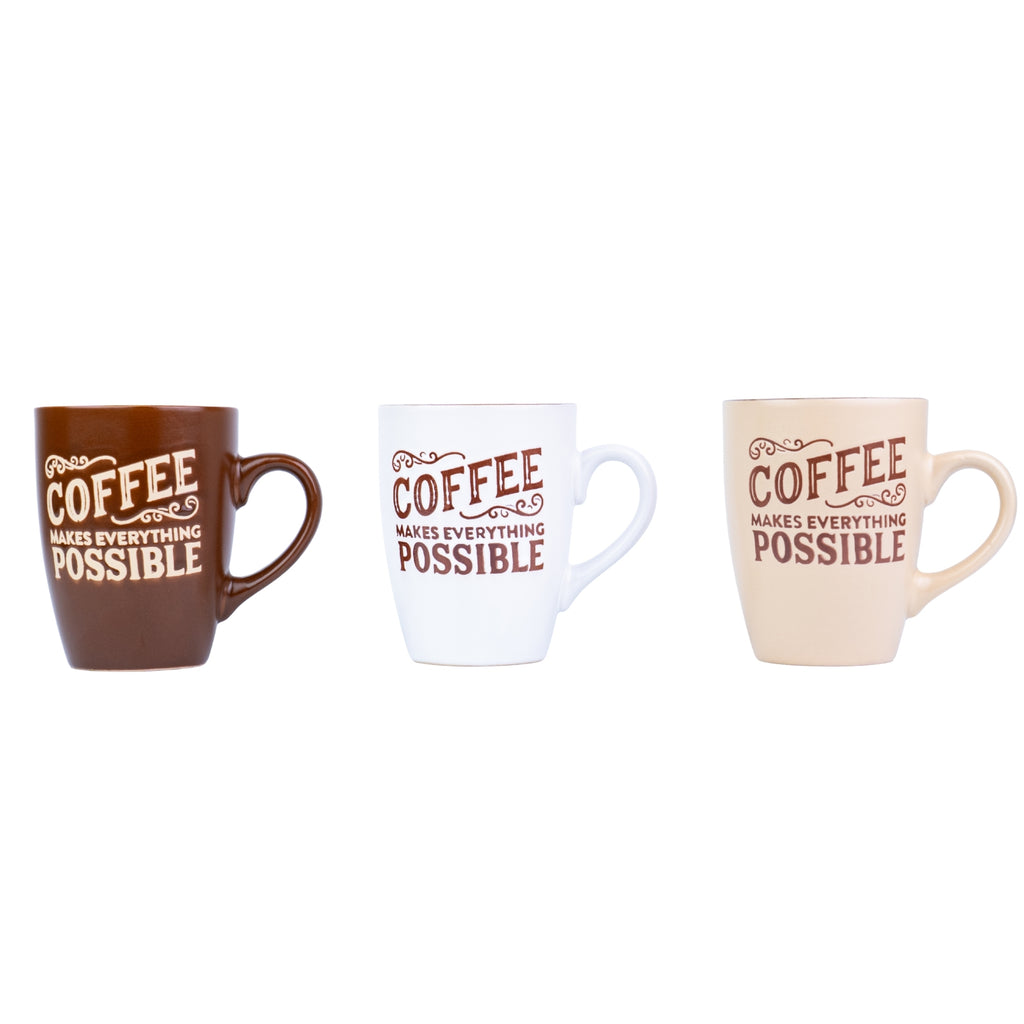 Caneca de Cerâmica 330cc "Coffee Makes Everything Possible" - 3 Cores Disponíveis REF-207004