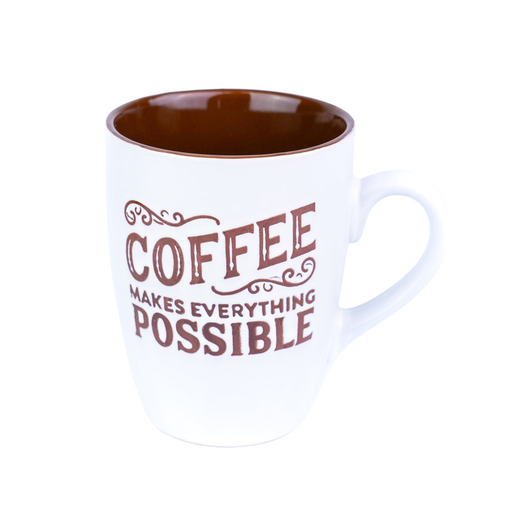 Caneca de Cerâmica 330cc "Coffee Makes Everything Possible" - 3 Cores Disponíveis REF-207004