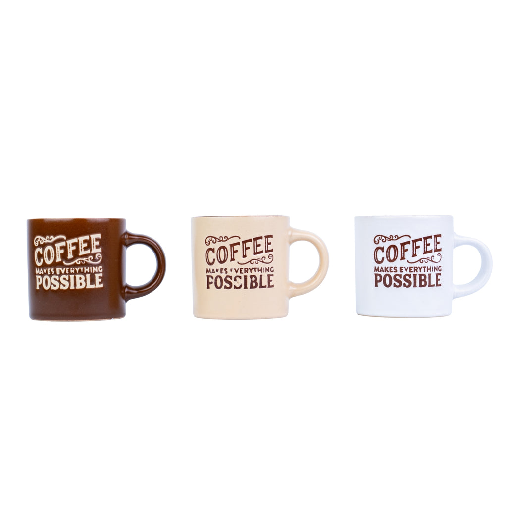 Caneca Pequena de Cerâmica 170cc "Coffee Makes Everything Possible" - 3 Cores REF-207002