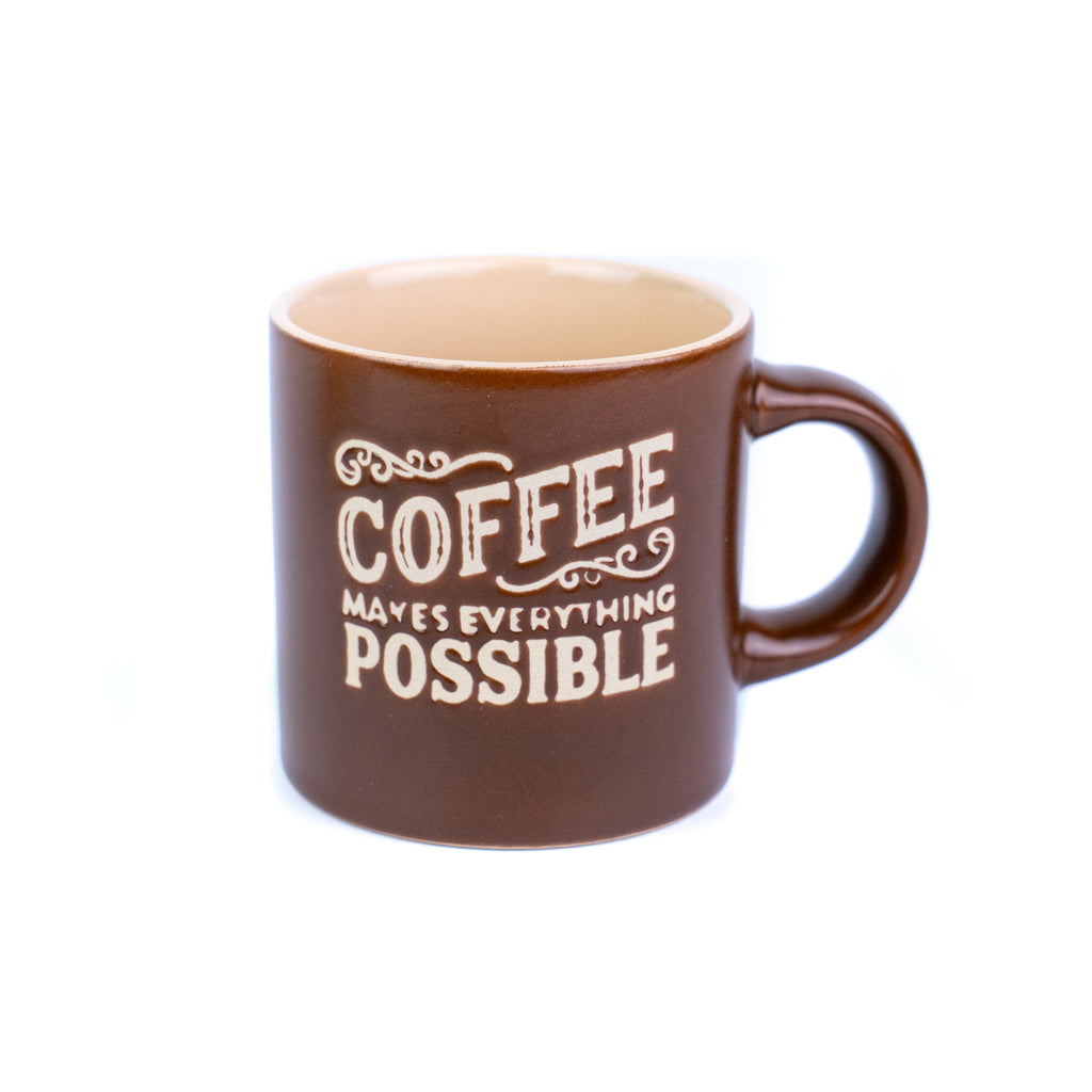 Caneca Pequena de Cerâmica 170cc "Coffee Makes Everything Possible" - 3 Cores REF-207002