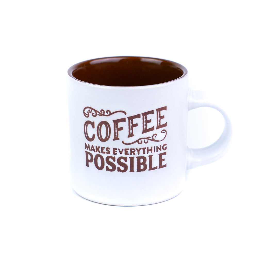 Caneca Pequena de Cerâmica 170cc "Coffee Makes Everything Possible" - 3 Cores REF-207002