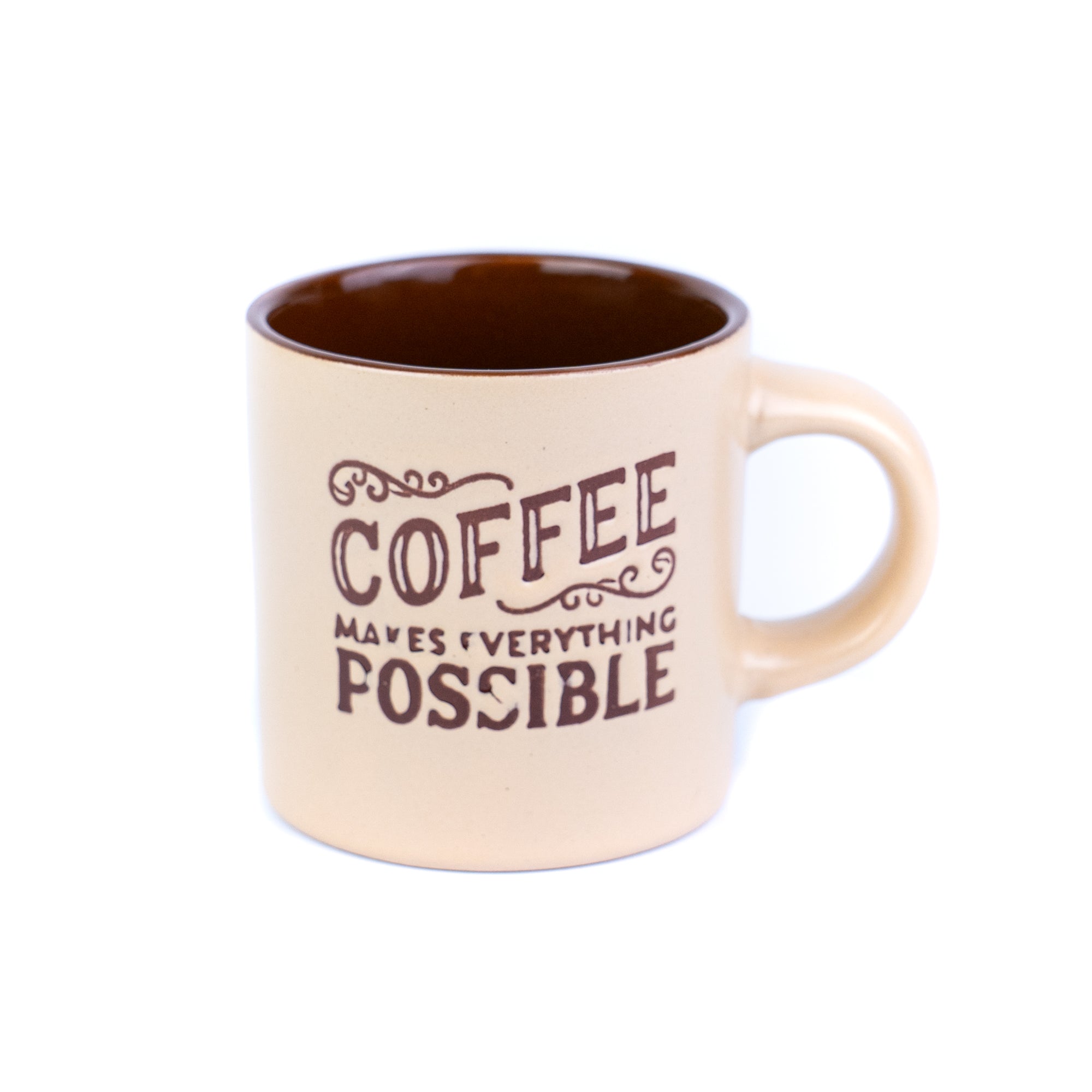 Caneca Pequena de Cerâmica 170cc "Coffee Makes Everything Possible" - 3 Cores REF-207002