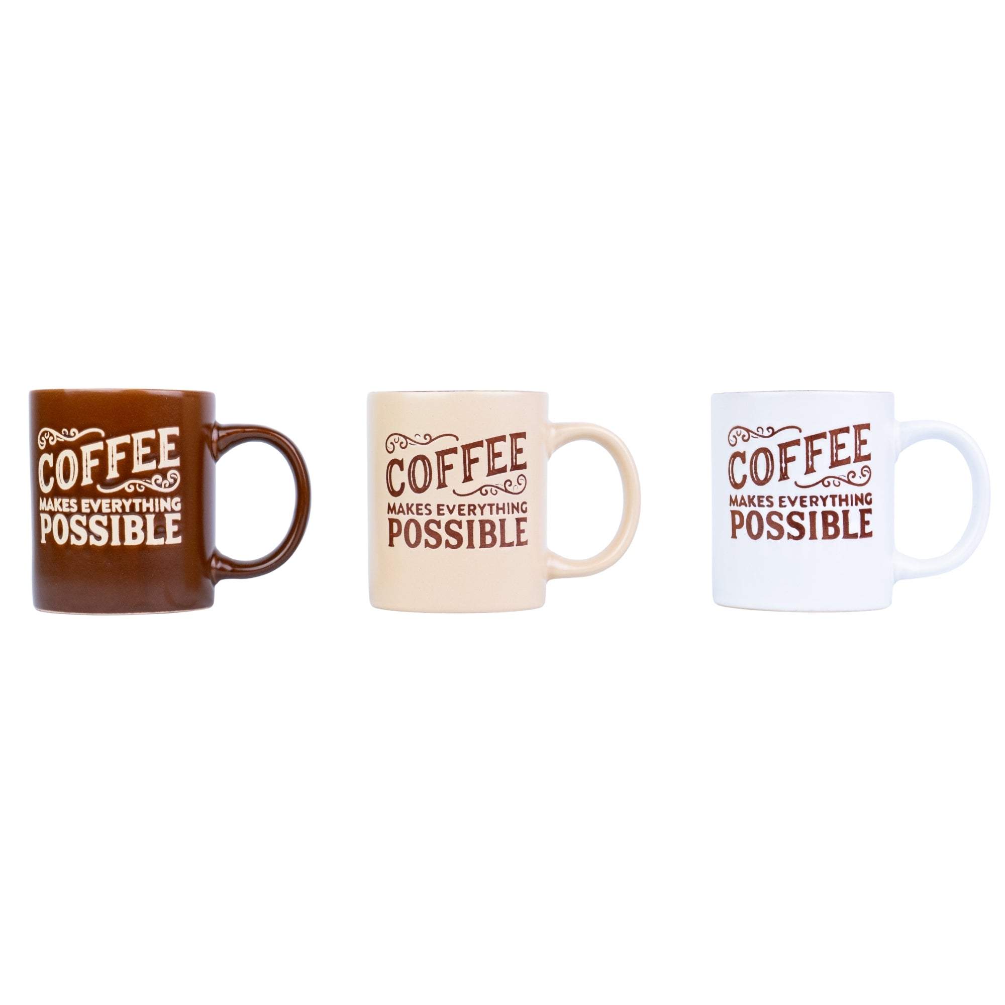Caneca de Cerâmica 330cc "Coffee Makes Everything Possible" - 3 Cores Disponíveis REF-207001