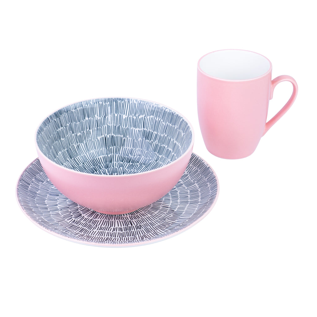 Conjunto de Pequeno-Almoço 6 Peças com Padrão Radial - Rosa (2 Pessoas) REF-720060P