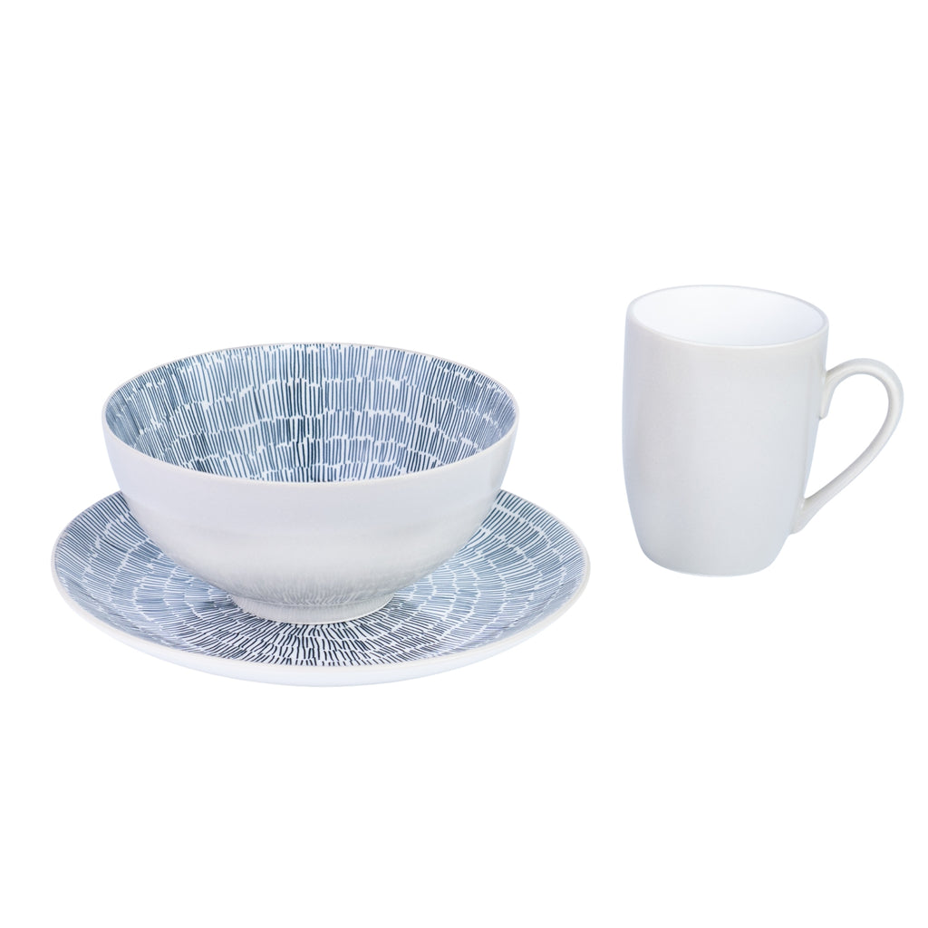 Conjunto de Pequeno-Almoço 6 Peças com Padrão Radial - Branco (2 Pessoas) REF-720060LB