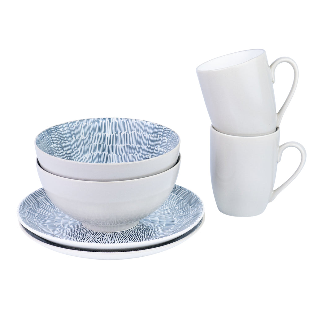 Conjunto de Pequeno-Almoço 6 Peças com Padrão Radial - Branco (2 Pessoas) REF-720060LB