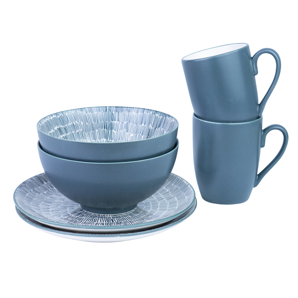 Conjunto de Pequeno-Almoço 6 Peças com Padrão Radial - Azul Acinzentado (2 Pessoas) REF-720060G