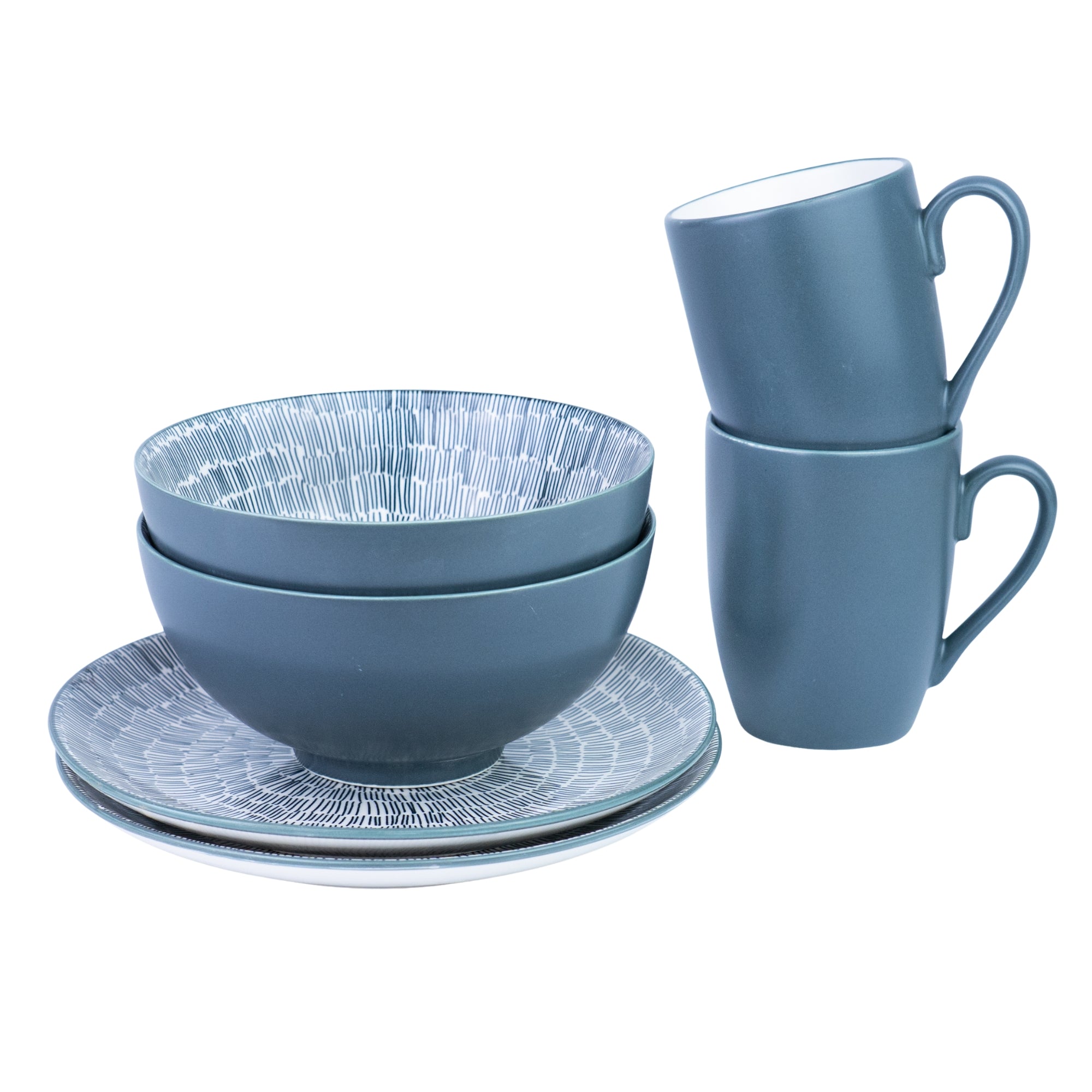 Conjunto de Pequeno-Almoço 6 Peças com Padrão Radial - Azul Acinzentado (2 Pessoas) REF-720060G