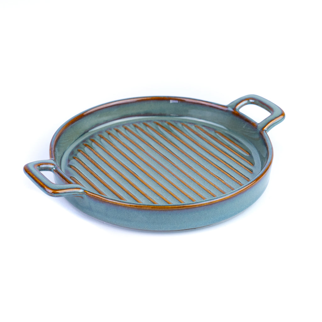 Prato de Cerâmica para Grelhados com Pegas - Verde Jade (20,5x16cm) REF-118010