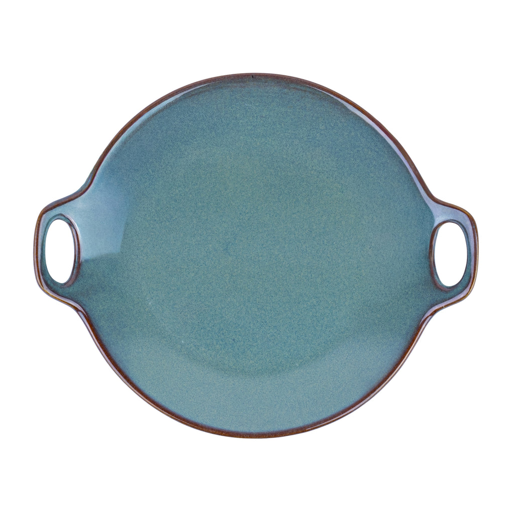 Prato Redondo de Cerâmica com Asas e Bordas Onduladas em Verde Jade 19x19x4,7cm REF-12103051