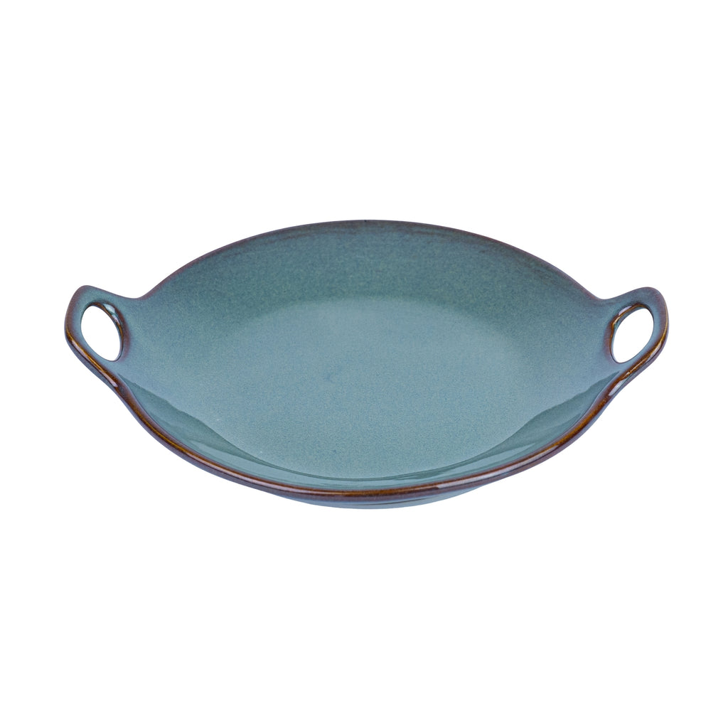 Prato Redondo de Cerâmica com Asas e Bordas Onduladas em Verde Jade 19x19x4,7cm REF-12103051