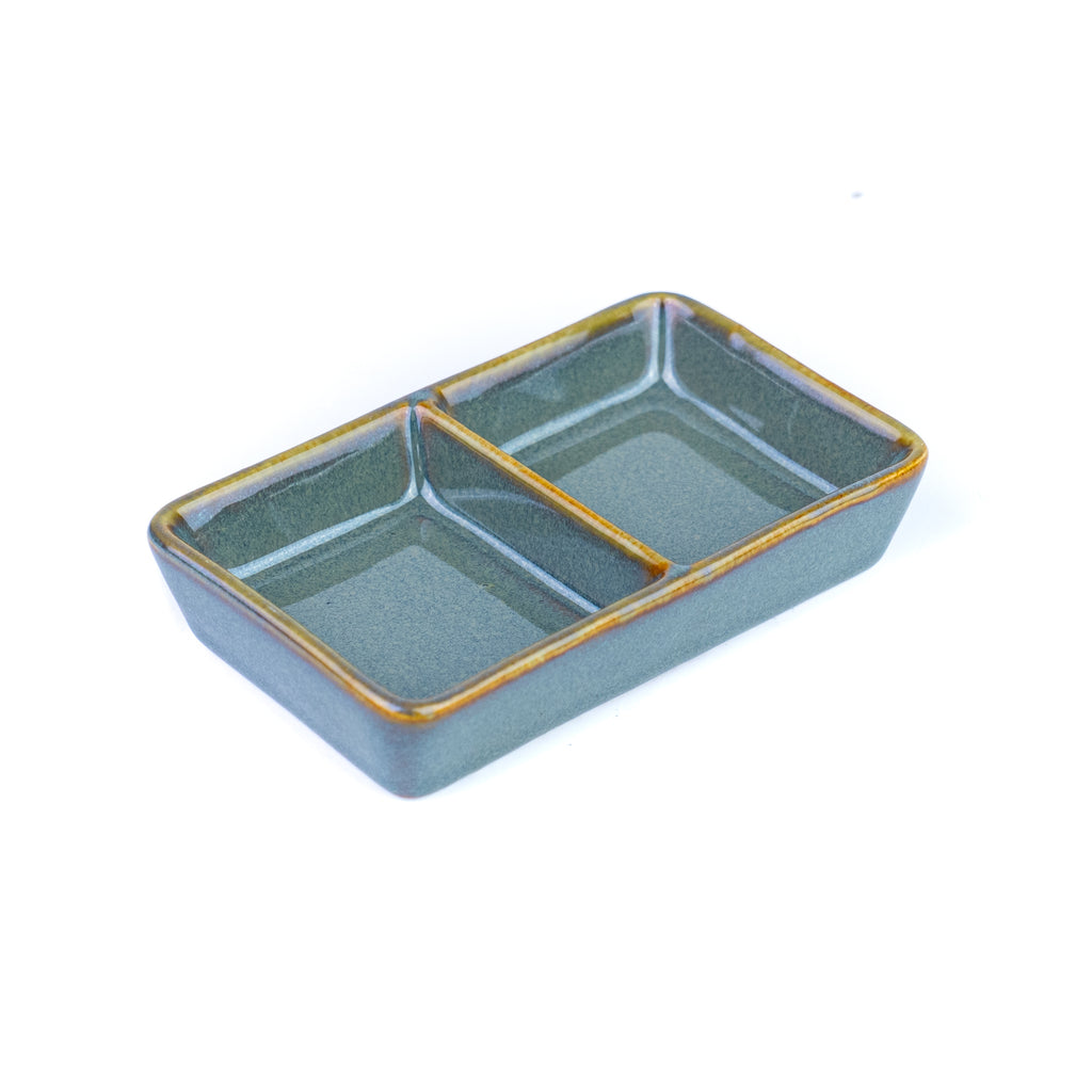 Prato Dividido de Cerâmica com Dois Compartimentos em Verde Jade 11,8x7cm REF-12103031
