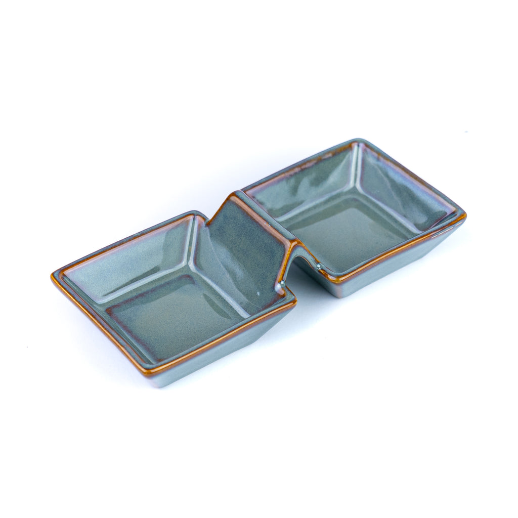 Prato Duplo de Cerâmica para Molhos com Pega - Verde Jade (17,5cm)REF-118018