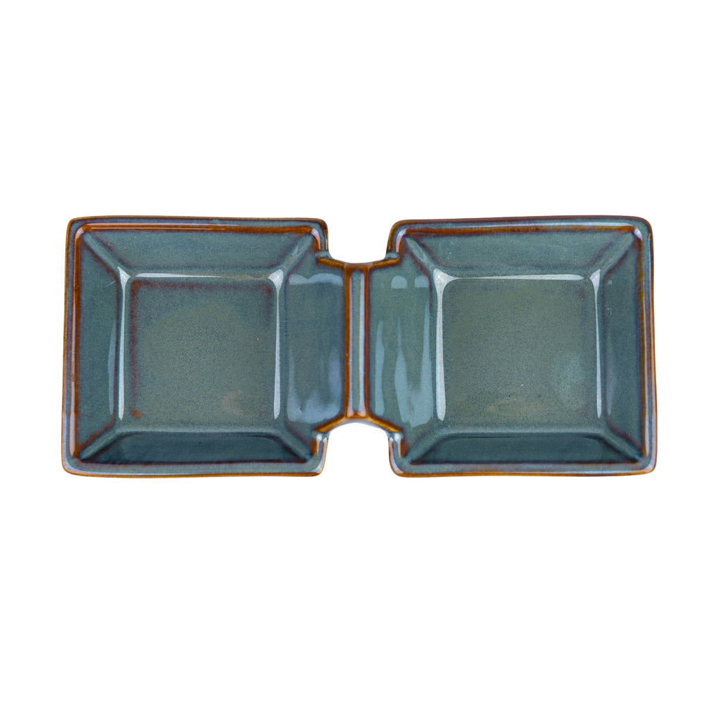 Prato Duplo de Cerâmica para Molhos com Pega - Verde Jade (17,5cm)REF-118018