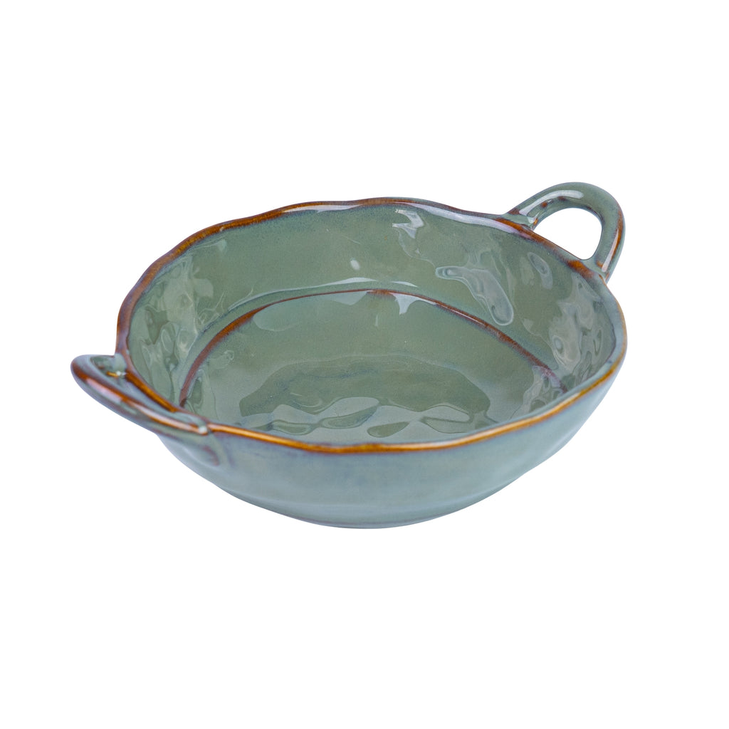 Tigela Oval de Cerâmica com Pegas - Verde Jade (17x21,5x5,6cm) REF-148004
