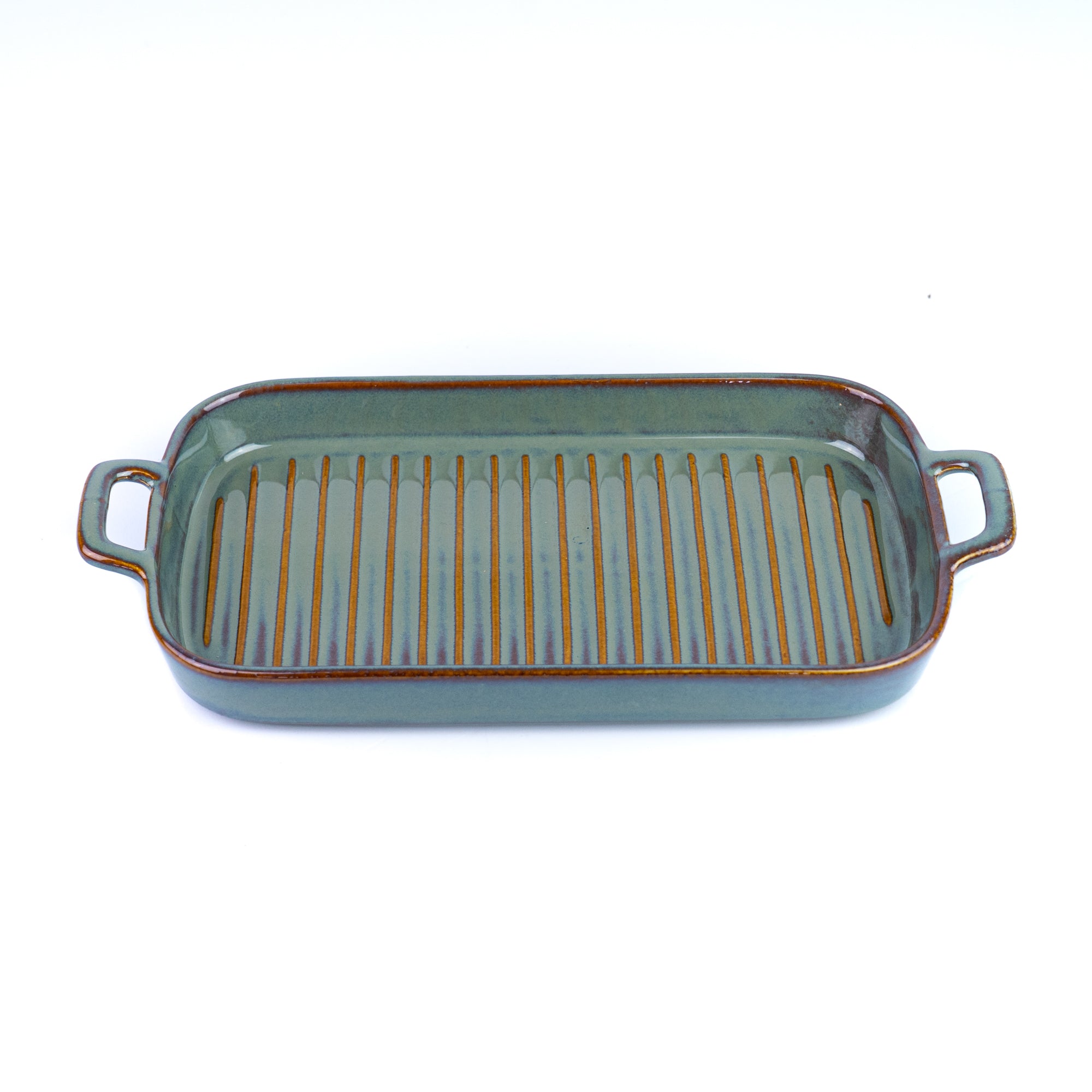 Prato de Cerâmica para Grelhados com Pegas - Verde Jade (15,5x30cm) REF-118011