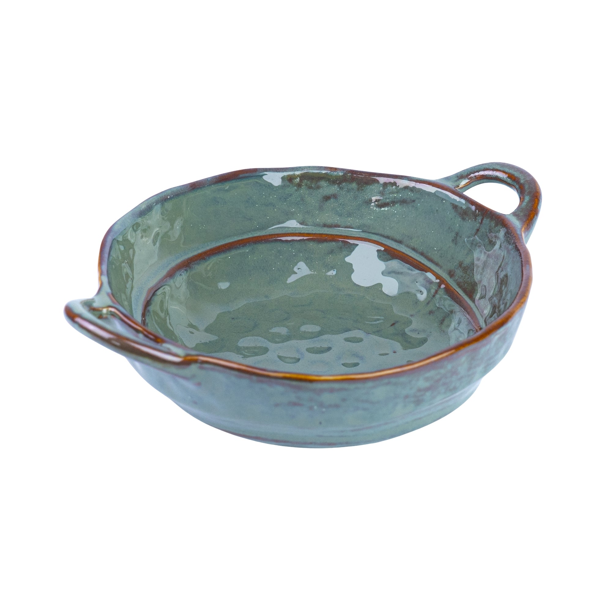 Tigela de Cerâmica Artesanal com Asas e Textura Orgânica em Verde Jade REF-149004