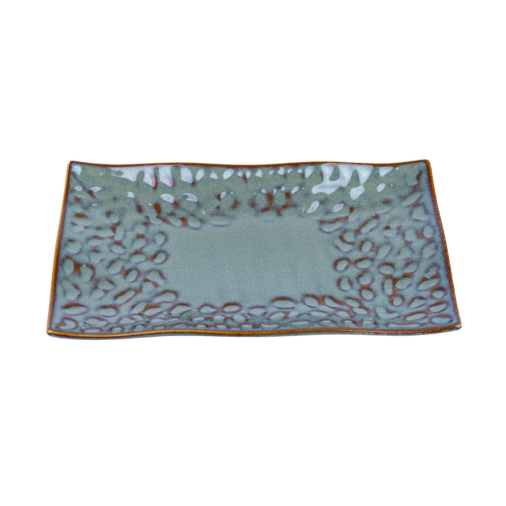 Prato Retangular de Cerâmica com Padrão Orgânico em Verde Jade REF-12103006