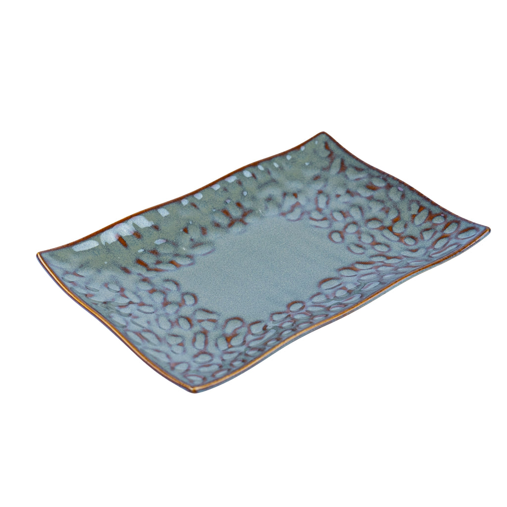 Prato Retangular de Cerâmica com Padrão Orgânico em Verde Jade REF-12103006