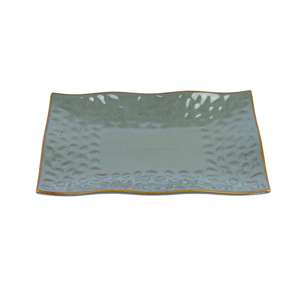Prato Retangular de Cerâmica com Textura Orgânica em Verde Jade 28x20cm REF-12103007