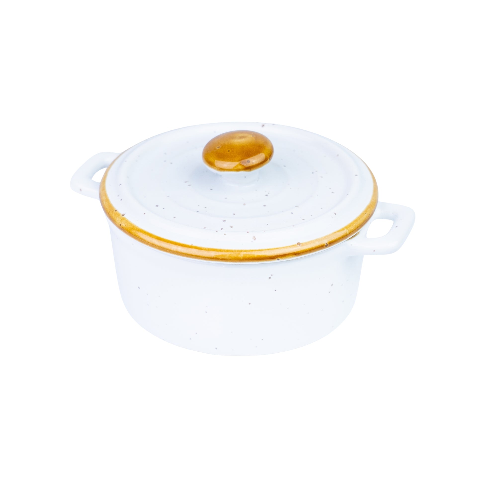 Tigela de Cerâmica Branca com Tampa e Borda Dourada 12,5x5,5cm REF-133001