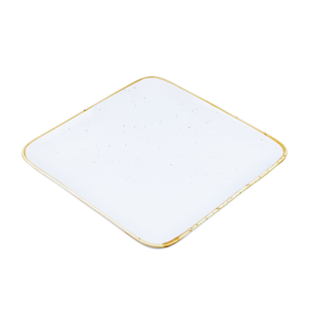 Prato Quadrado Extra Grande de Cerâmica Branca com Borda Dourada 25x25x2,6cm REF-660007