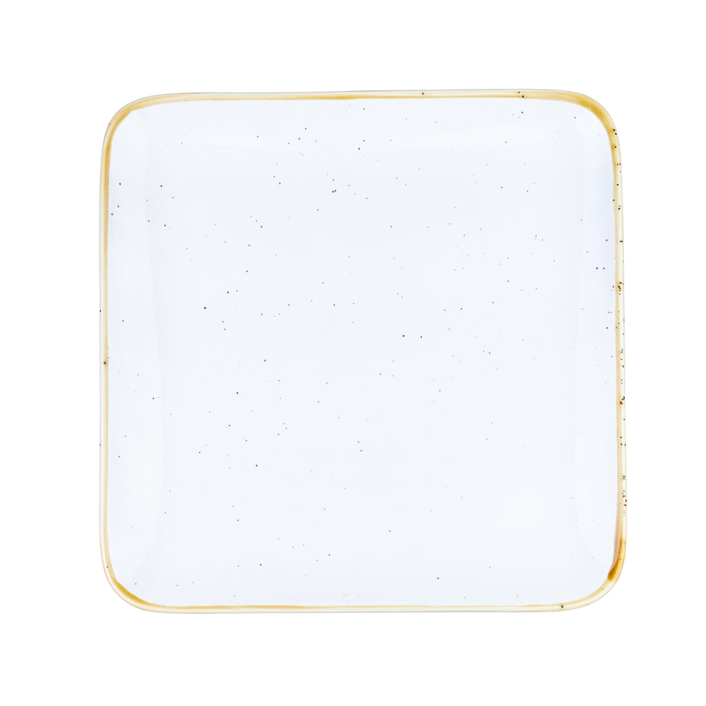 Prato Quadrado Extra Grande de Cerâmica Branca com Borda Dourada 25x25x2,6cm REF-660007