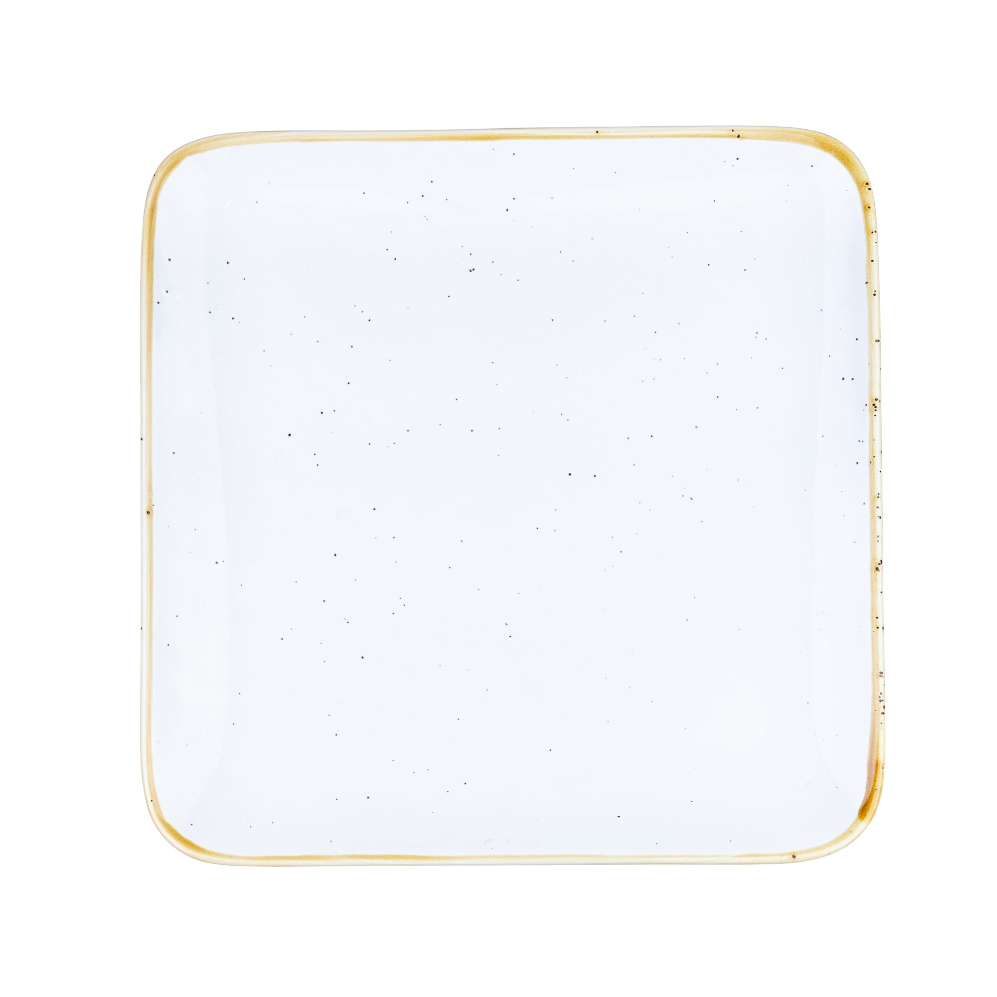 Prato Quadrado Extra Grande de Cerâmica Branca com Borda Dourada 25x25x2,6cm REF-660007