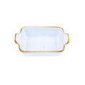 Travessa Retangular Decorativa de Cerâmica Branca com Borda Dourada 13,8x9x3,5cm REF-500165