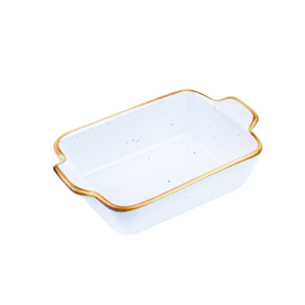 Travessa Retangular Decorativa de Cerâmica Branca com Borda Dourada 13,8x9x3,5cm REF-500165