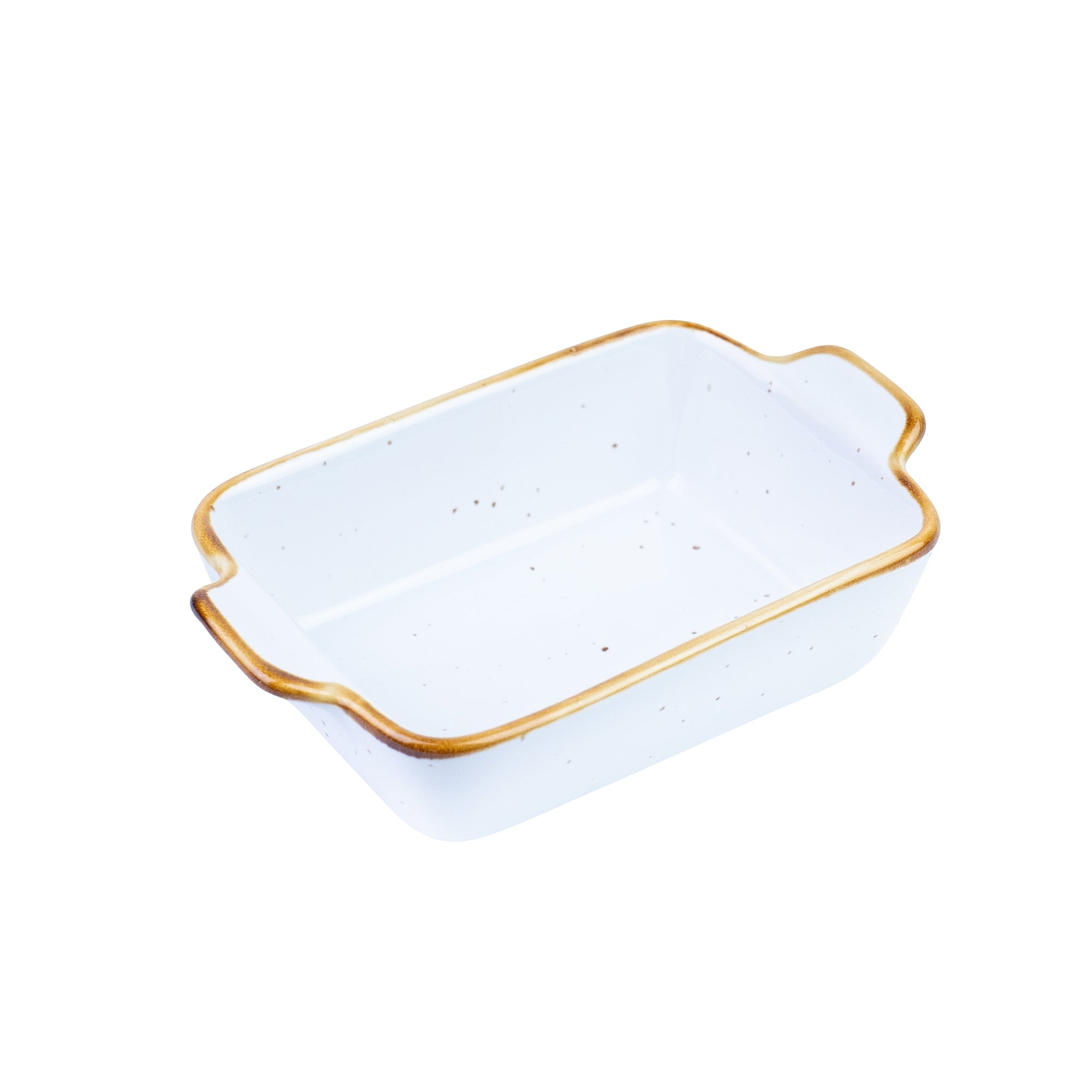 Travessa Retangular Decorativa de Cerâmica Branca com Borda Dourada 13,8x9x3,5cm REF-500165