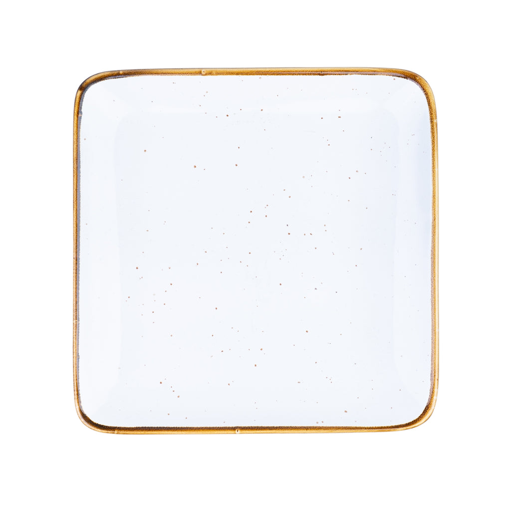 Prato Quadrado Grande de Cerâmica Branca com Borda Dourada 18,5x18,5x2cm REF-660006