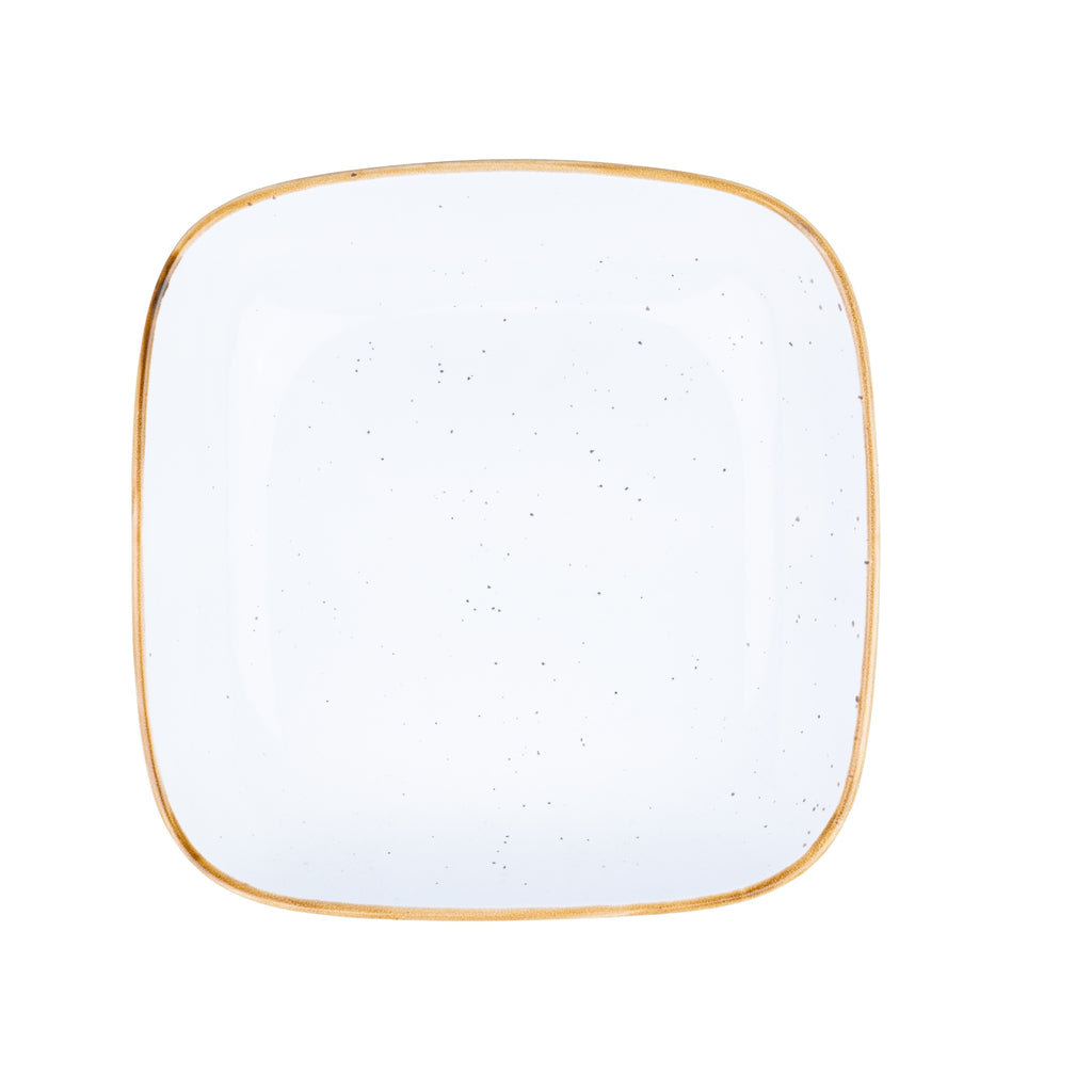 Tigela Quadrada Funda de Cerâmica Branca com Borda Dourada 18,5x18,5x4,5cm REF-660008