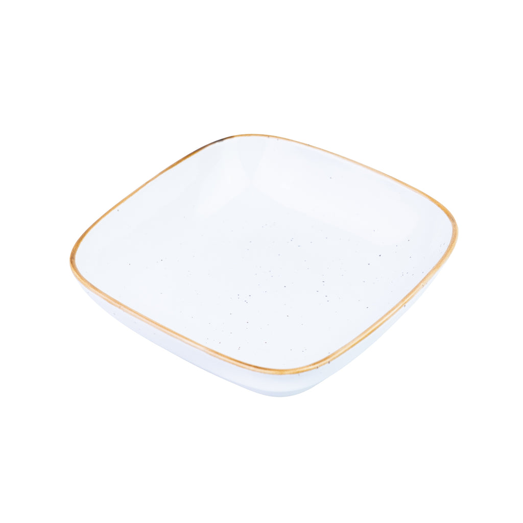 Tigela Quadrada Funda de Cerâmica Branca com Borda Dourada 18,5x18,5x4,5cm REF-660008