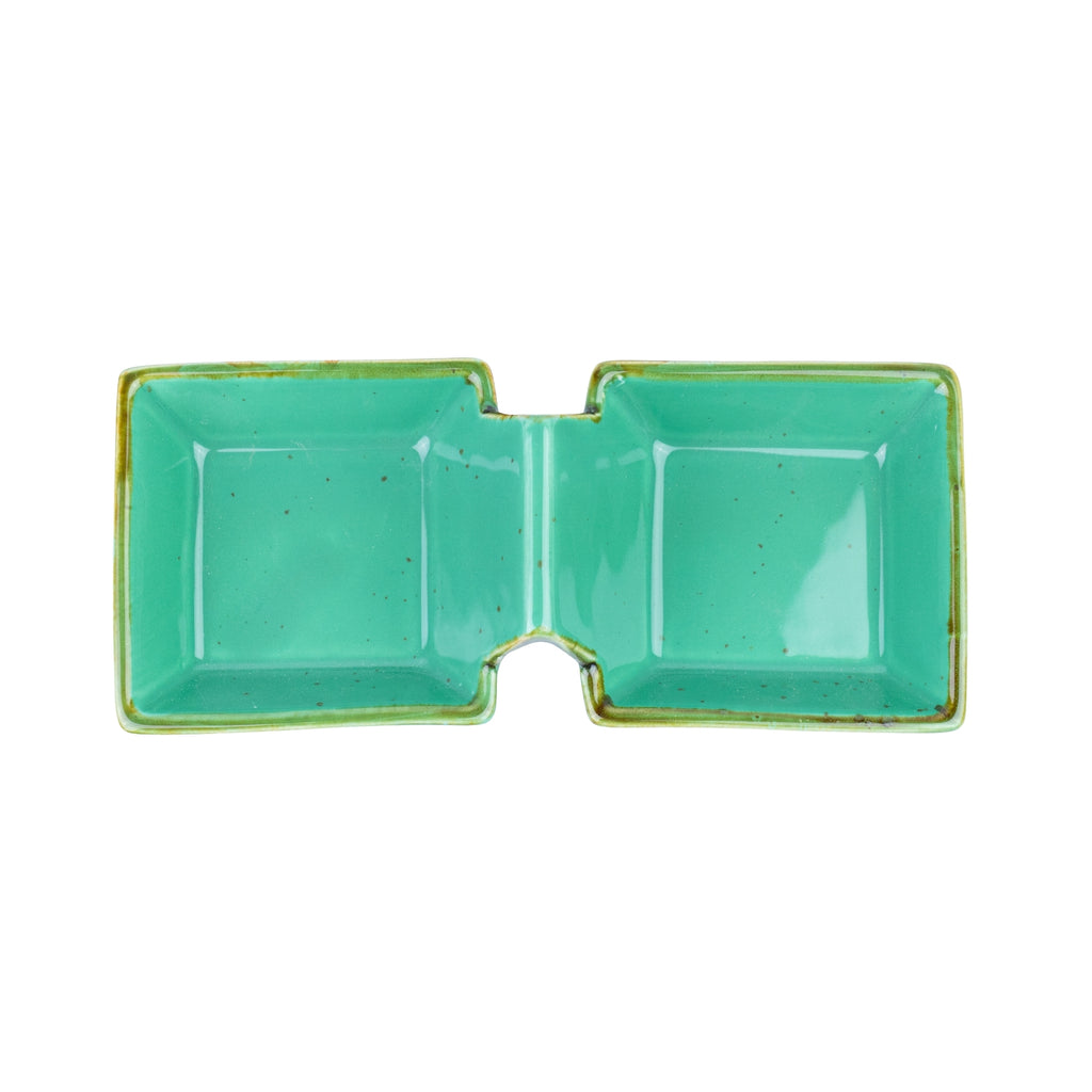 Travessa Dupla Conectada em Cerâmica - Verde Turquesa 17.5x7.8x4.2cm REF-500186
