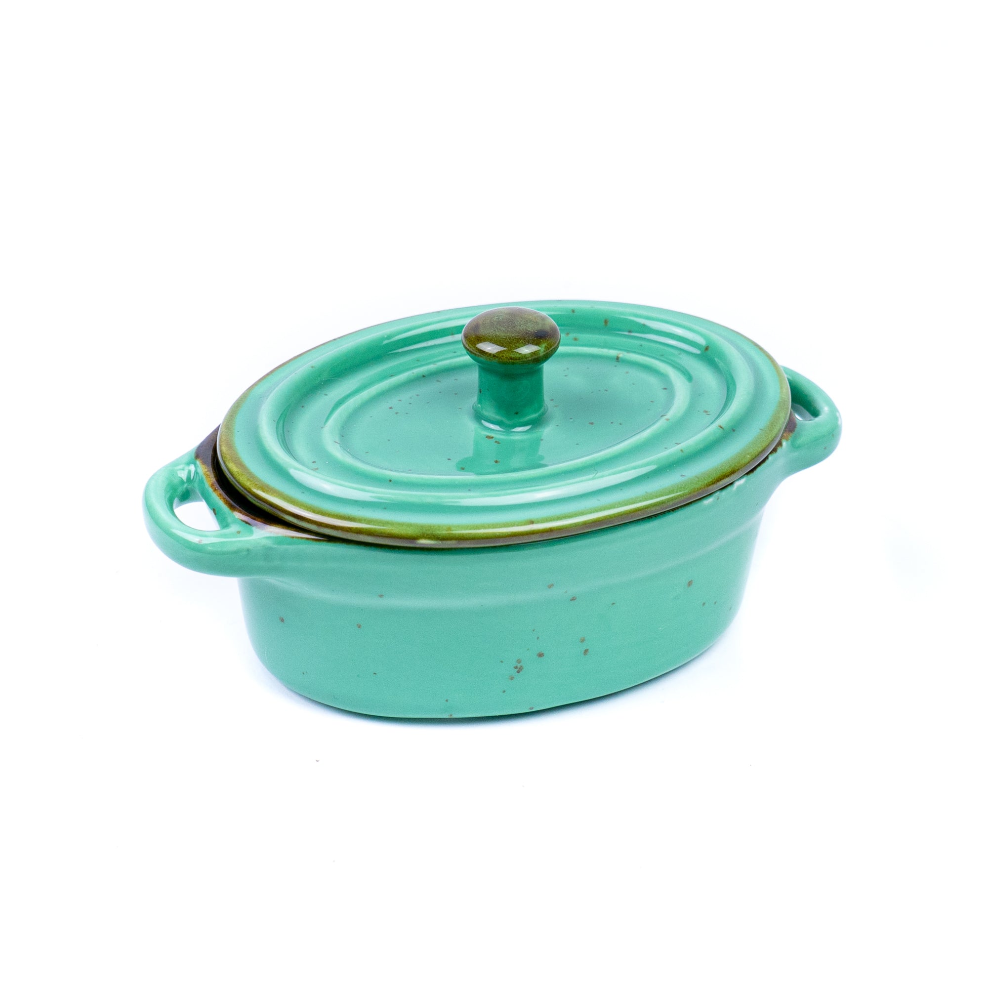 Caçarola Oval Pequena de Cerâmica Turquesa com Tampa 12,3x8,7x4,6cm REF-132003