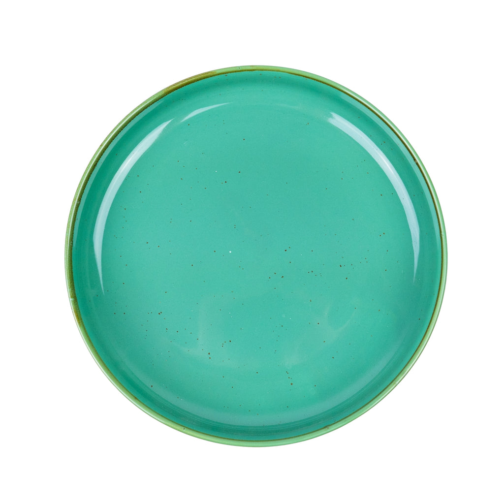Tigela Redonda Funda de Cerâmica Turquesa com Borda Dourada 20x20x4cm REF-198012
