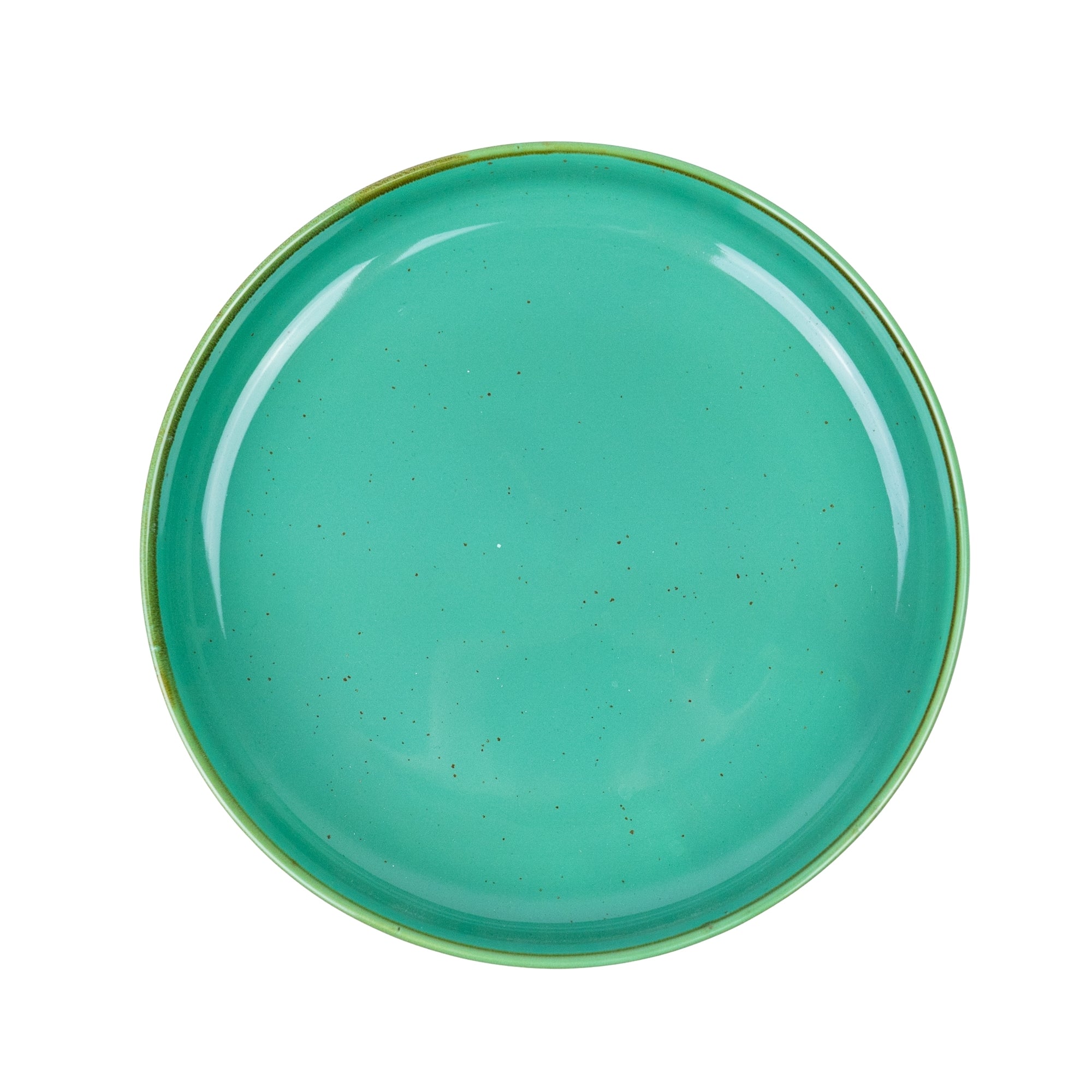 Tigela Redonda Funda de Cerâmica Turquesa com Borda Dourada 20x20x4cm REF-198012