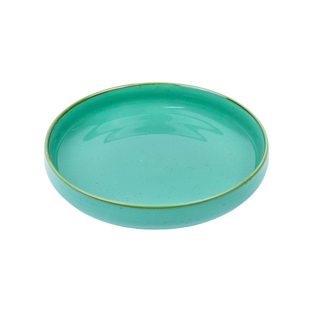 Tigela Redonda Funda de Cerâmica Turquesa com Borda Dourada 20x20x4cm REF-198012