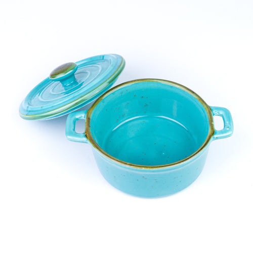 Caçarola Redonda de Cerâmica Turquesa com Tampa 12,5x5,5cm REF-133003