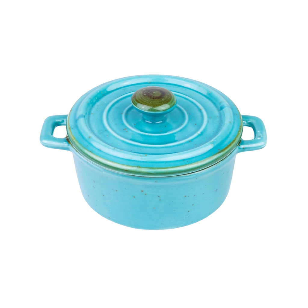 Caçarola Redonda de Cerâmica Turquesa com Tampa 12,5x5,5cm REF-133003
