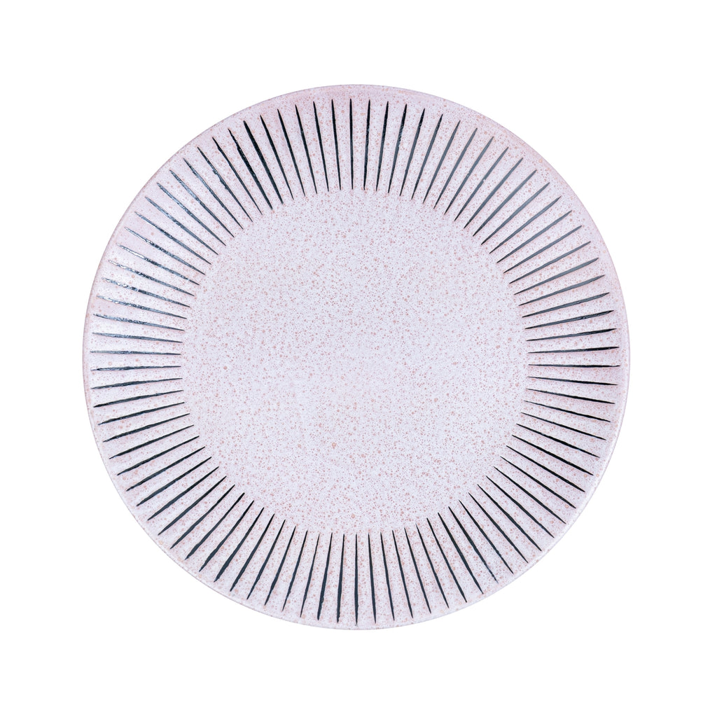 Prato Redondo em Cerâmica - Rosa com Riscas Radiais Pretas na Borda 27cm REF-299021